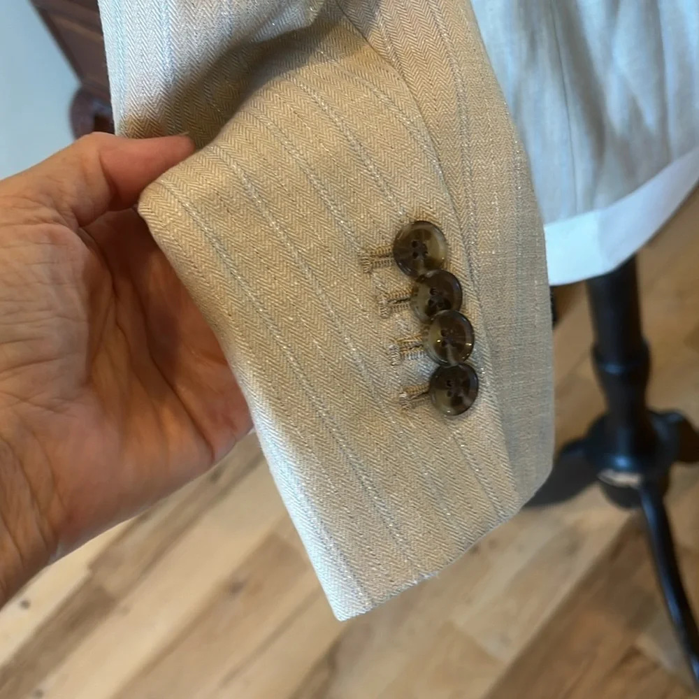 Banana Republic Blazer New Beige with Thin Silvery Blue White Stripe - Picture 7 of 16